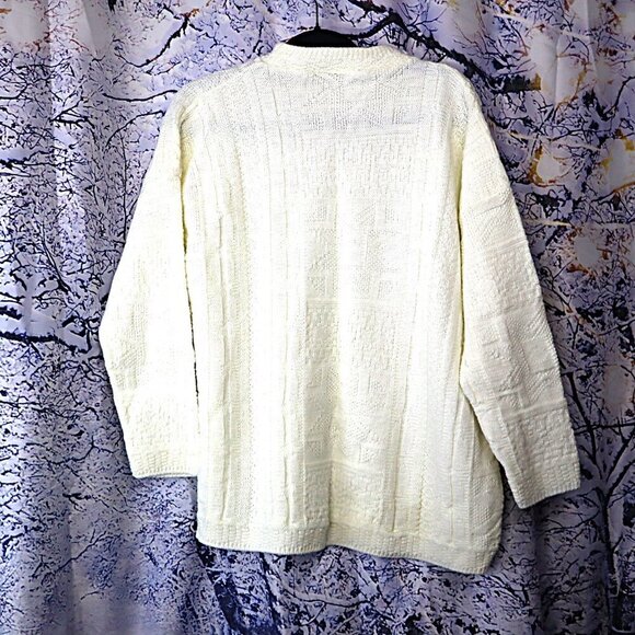 IVORY CABLEKNIT SWEATER 2X Vintage 90s USA Patterned Cream Pastel Work Office - Picture 6 of 7